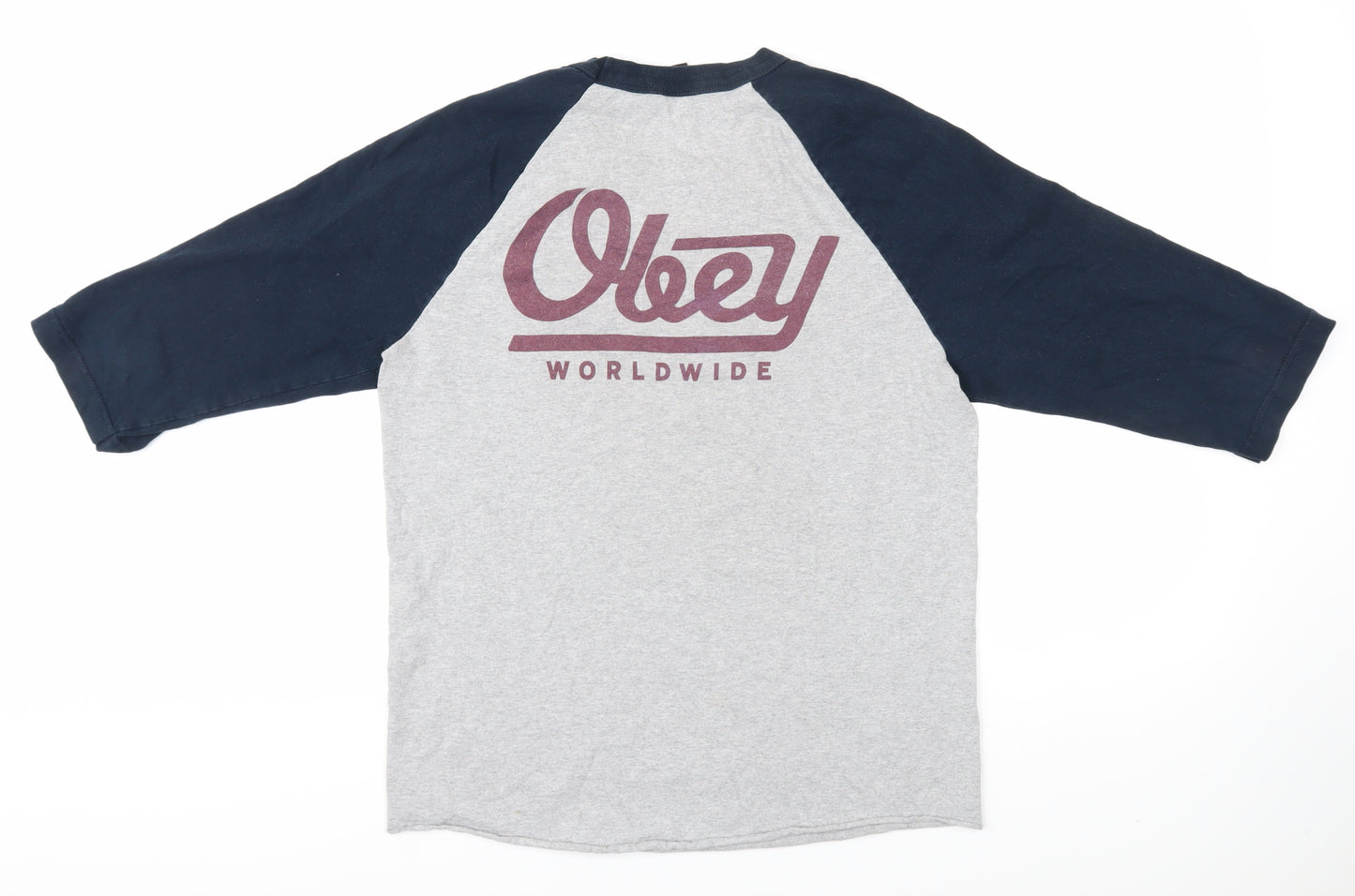 Obey Men's Grey Blue 3/4 Sleeve T-Shirt M