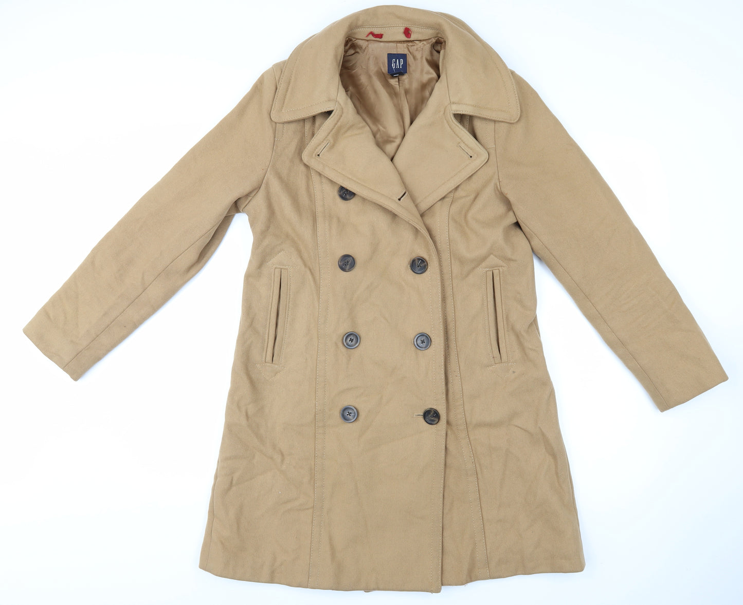 GAP Men's Beige Wool Pea Coat, Size S, Classic Style