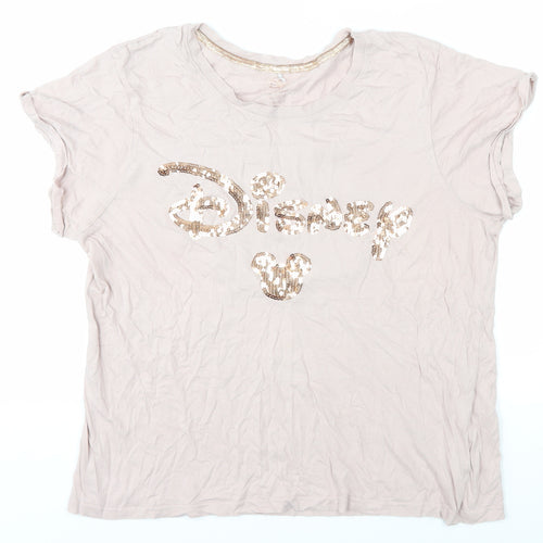 Disney Beige Sequin T-Shirt, Unisex Size 12-14, Cotton
