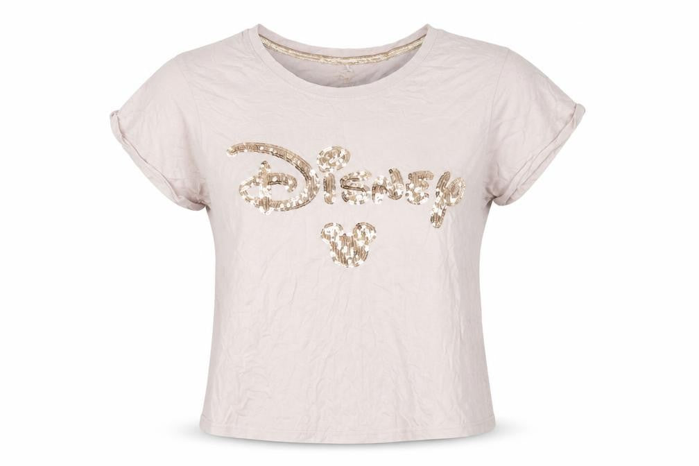 Disney Beige Sequin T-Shirt, Unisex Size 12-14, Cotton