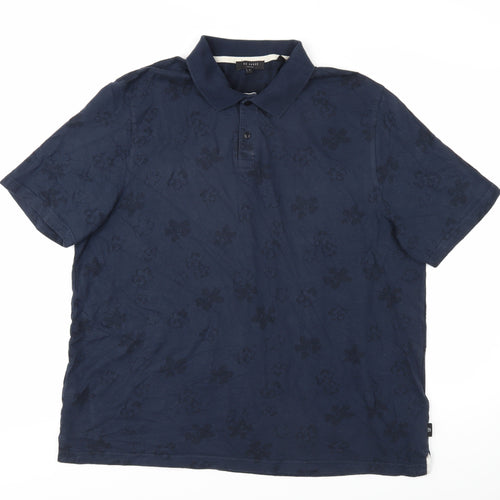 Ted Baker Men's Blue Floral Cotton Polo Shirt XL