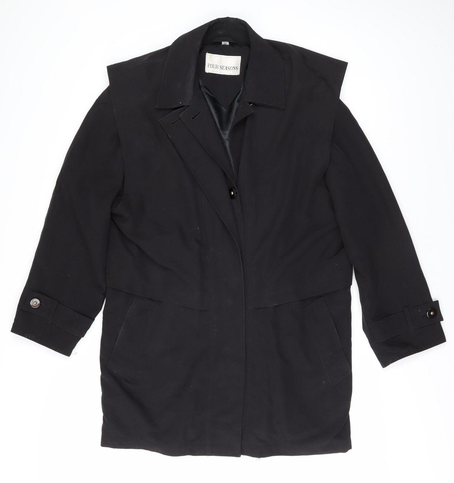 Four Seasons Women's Black Rain Coat M Mid-Length