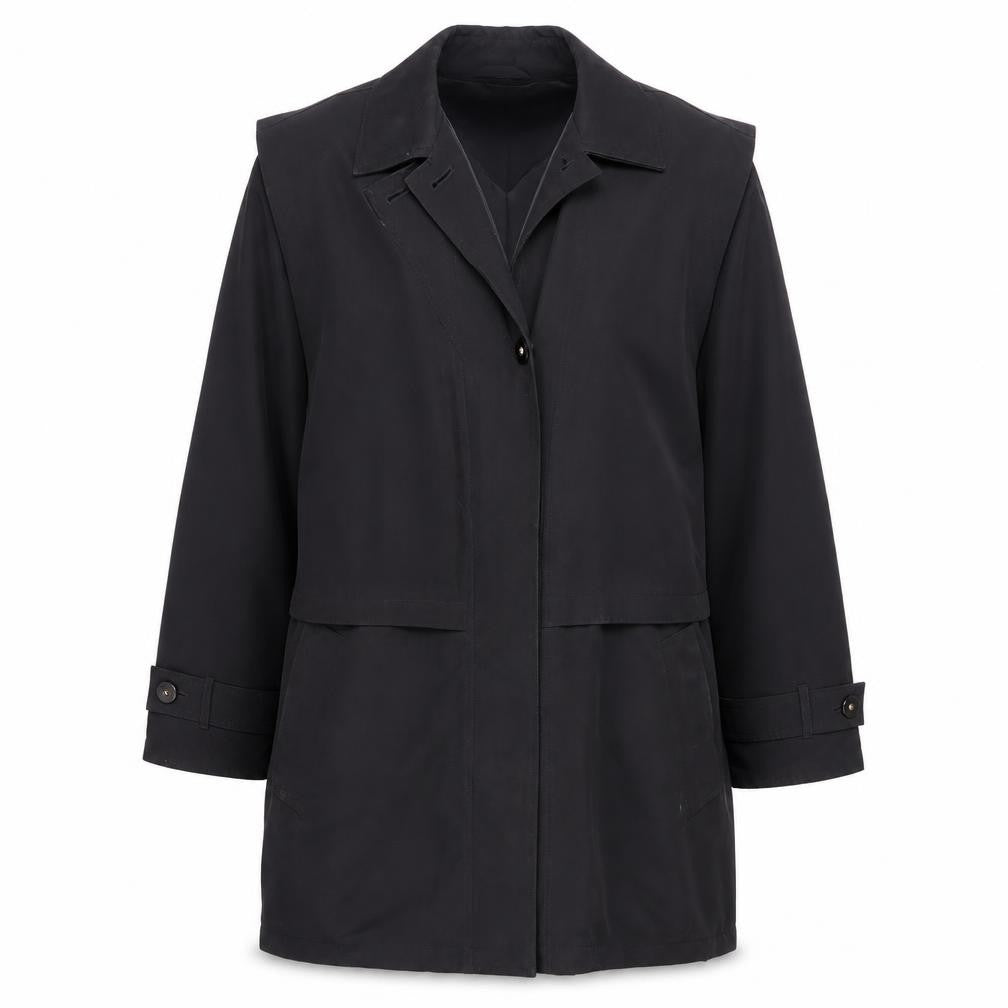 Front view of Four Seasons Women's Black Rain Coat M Mid-Length