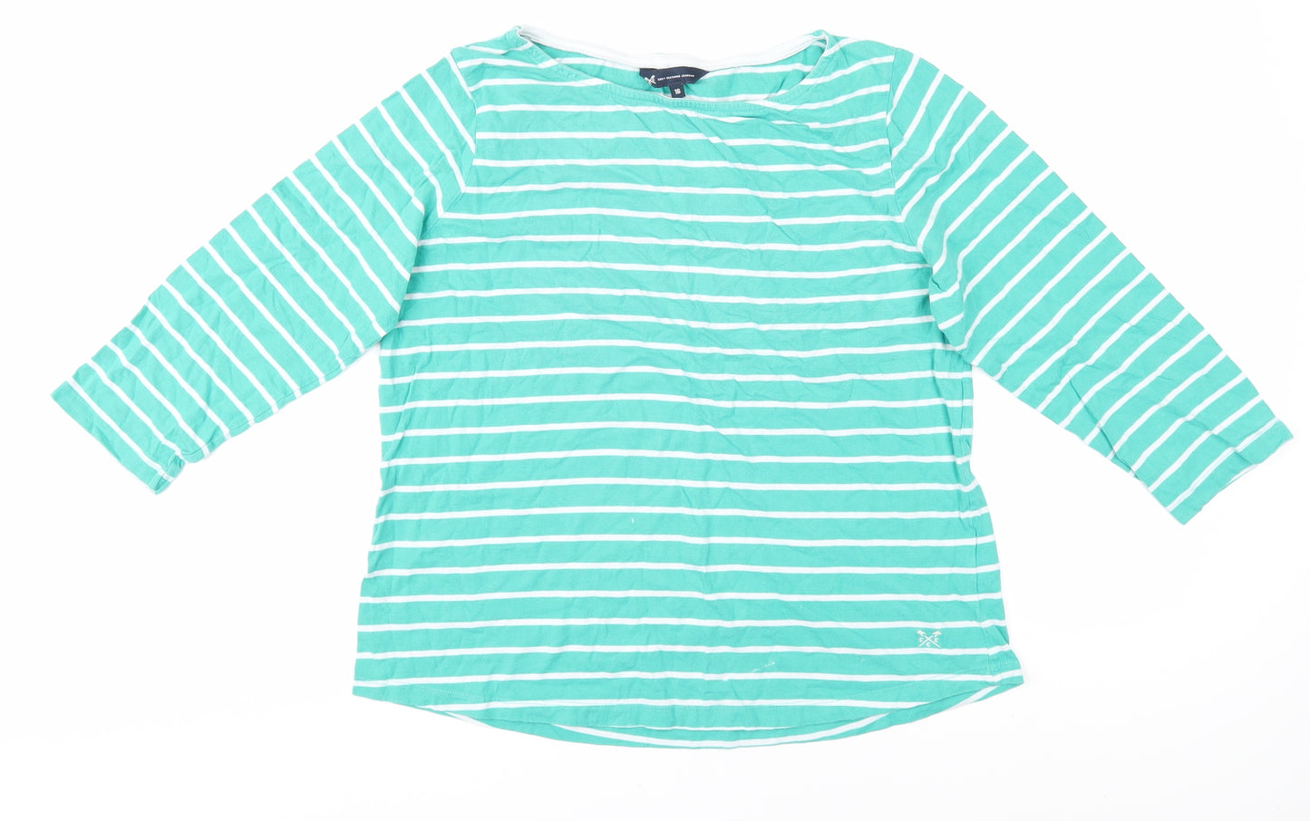 Crew Clothing Women's Green Striped T-Shirt, Size 16