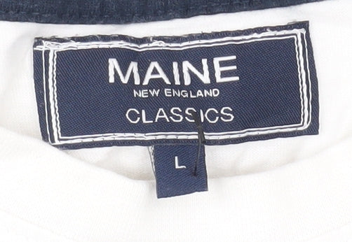 Maine New England Men's L White Navy Striped T-Shirt