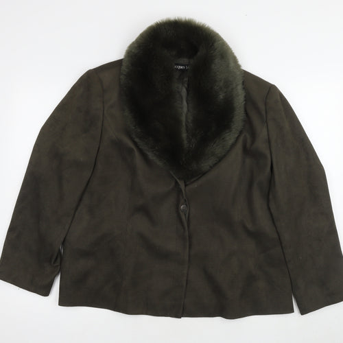 Jacques Vert Women's Green Fur Trim Coat, Size 22