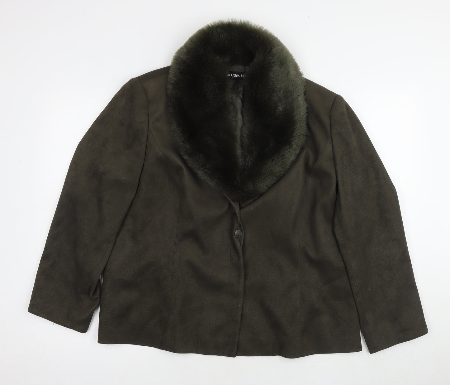 Jacques Vert Women's Green Fur Trim Coat, Size 22