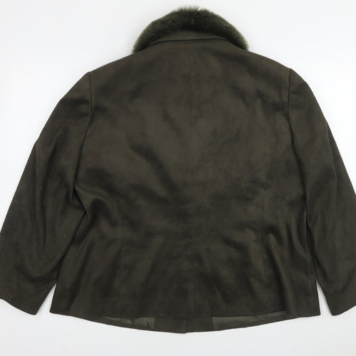 Jacques Vert Women's Green Fur Trim Coat, Size 22