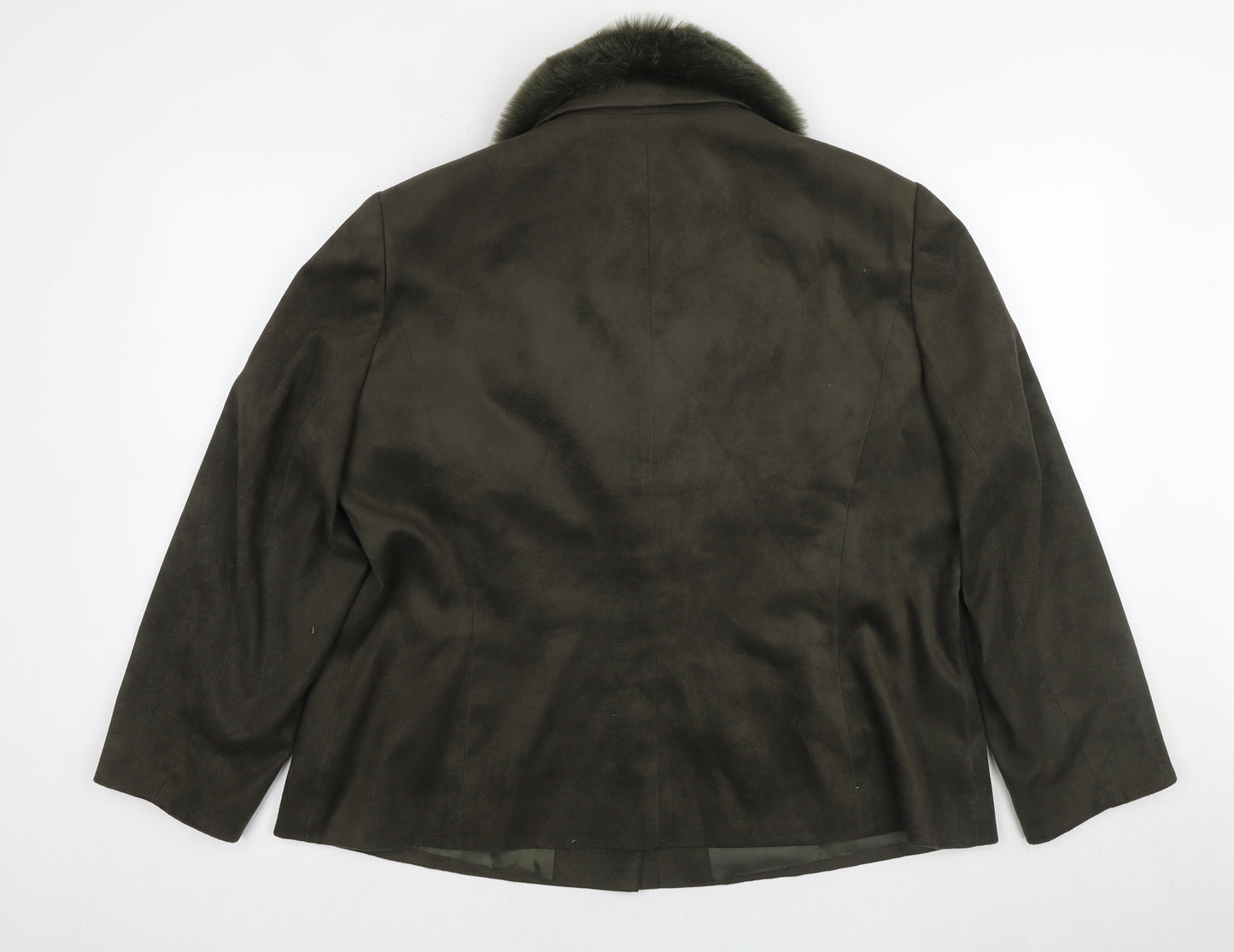 Jacques Vert Women's Green Fur Trim Coat, Size 22