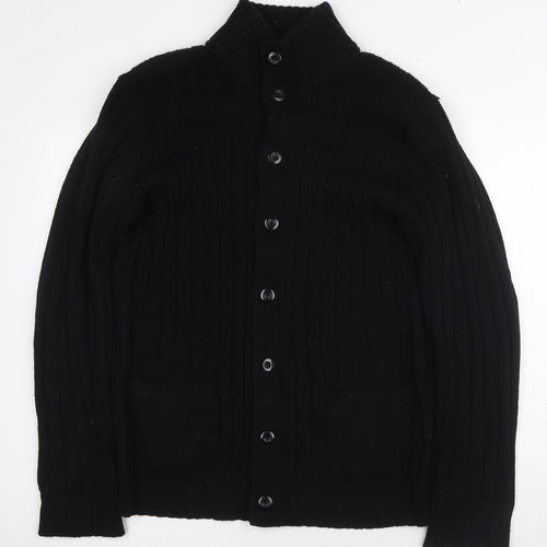 Uniqlo Men's Black Cardigan L Button Knit Wool