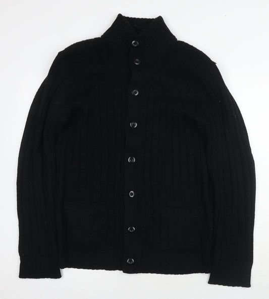 Uniqlo Men's Black Cardigan L Button Knit Wool