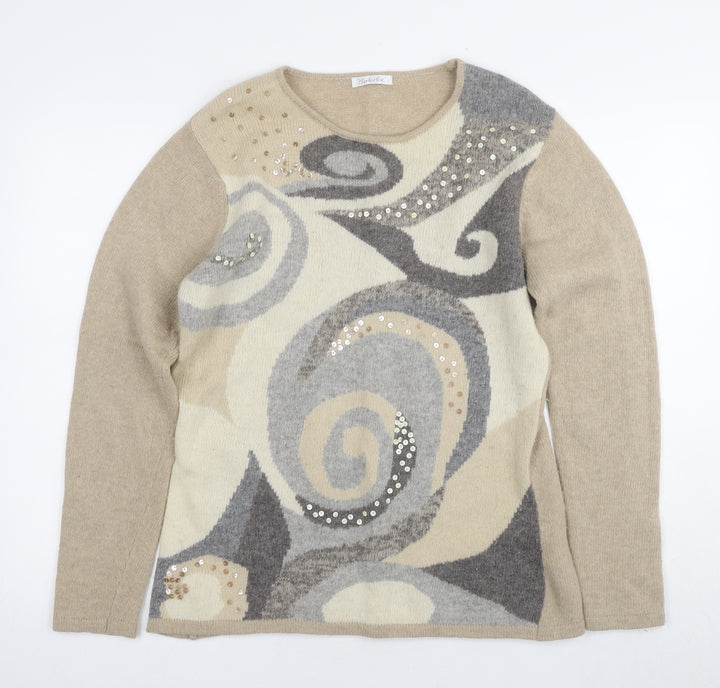 Berkertex Women's Beige Sequin Pullover Jumper Size 14-16
