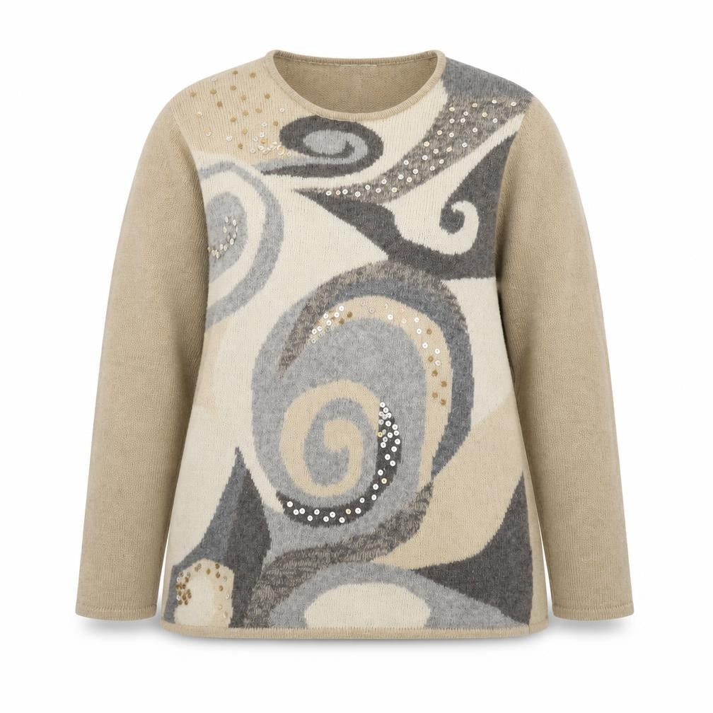 Front view of Berkertex Women's Beige Sequin jumper, size 14-16