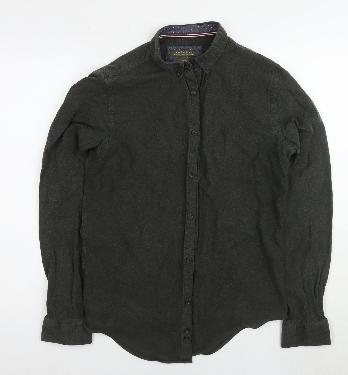 Zara Man Green Slim Fit Shirt M Long Sleeve