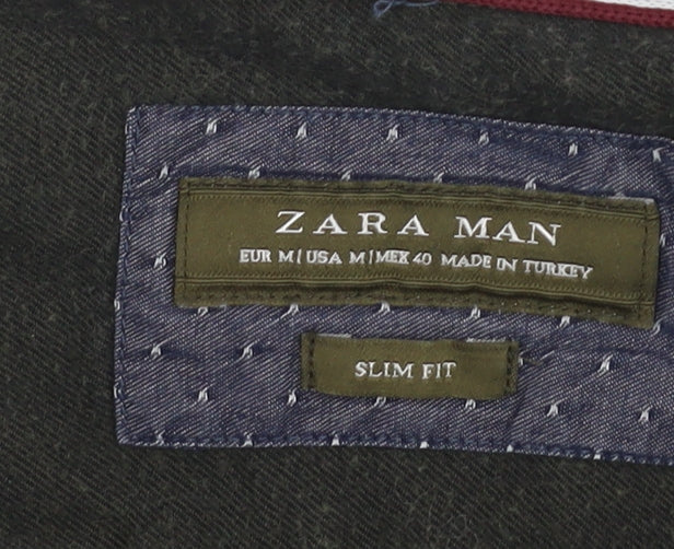 Zara Man Green Slim Fit Shirt M Long Sleeve