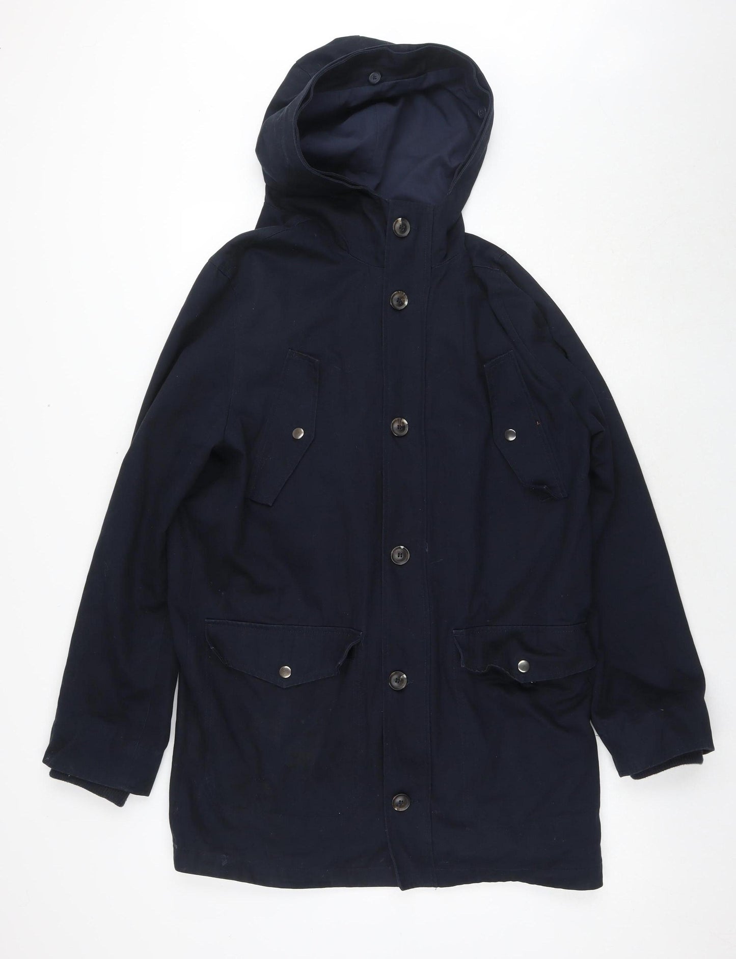 Topman Men's Blue Parka Jacket L - Hooded & Lined Casual Wear