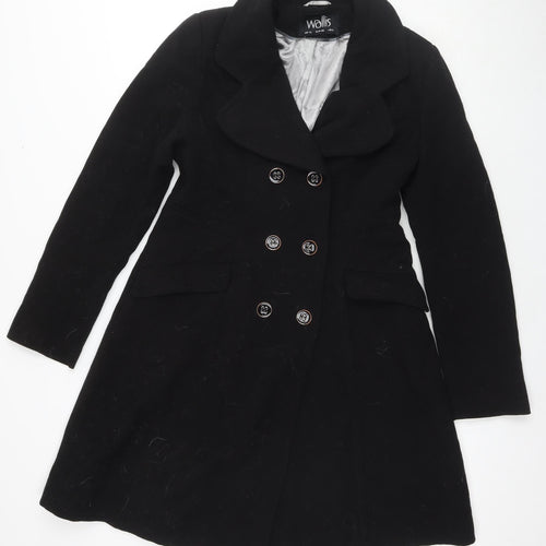 Wallis Women's Black Pea Coat, Size 10, Button-Front