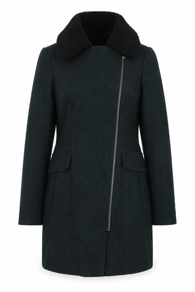 Front view of Next Women's Green Wool Blend Biker Coat, size 6