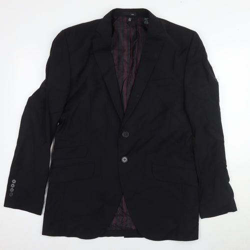 Zara Men's Black Blazer 40 Single-Breasted Wool Blend