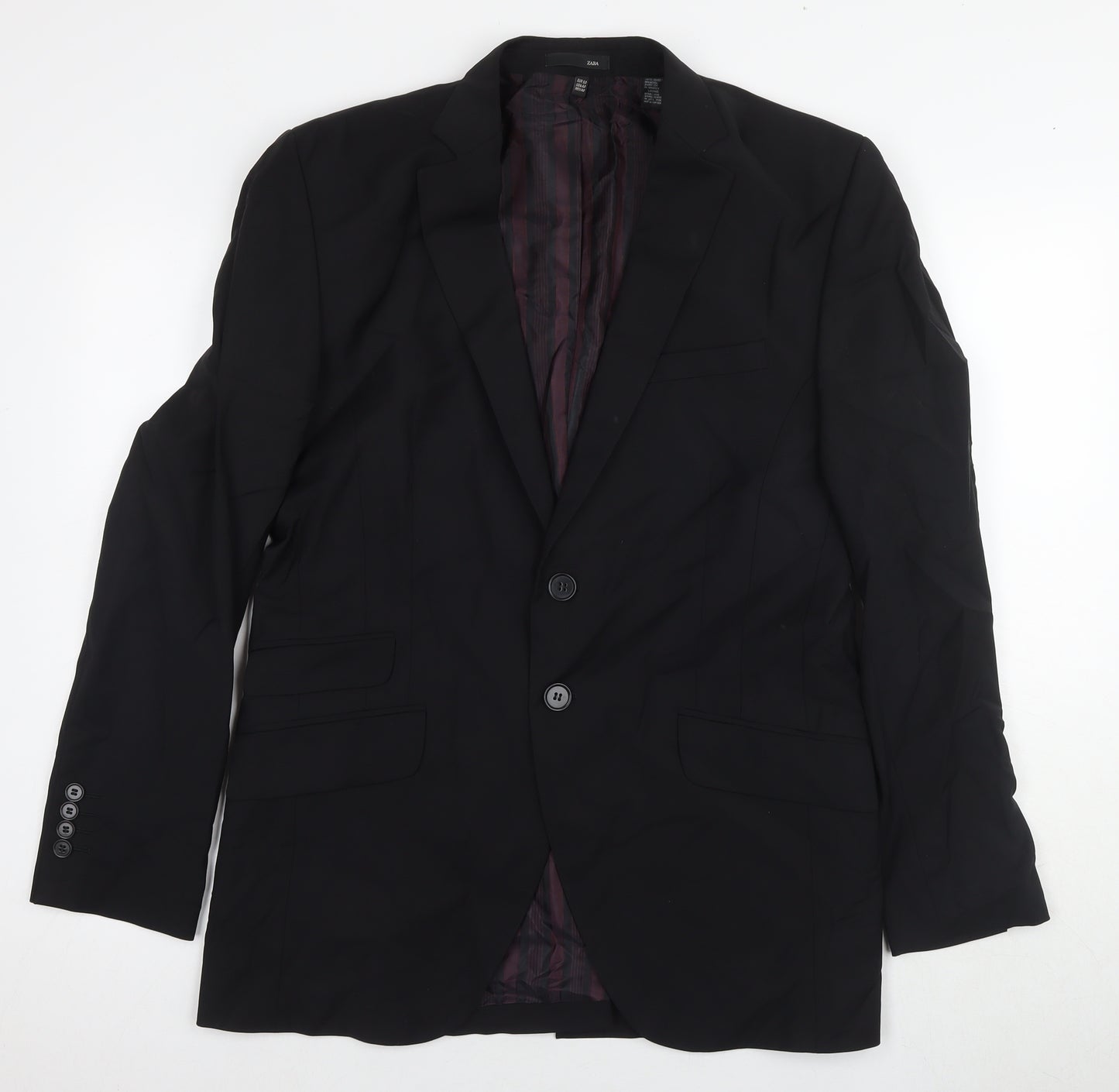 Zara Men's Black Blazer 40 Single-Breasted Wool Blend