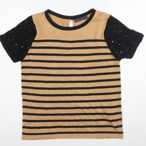 Marks and Spencer Women's Black Beige Striped Jersey T-Shirt