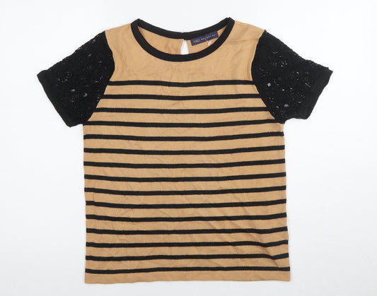 Marks and Spencer Women's Black Beige Striped Jersey T-Shirt