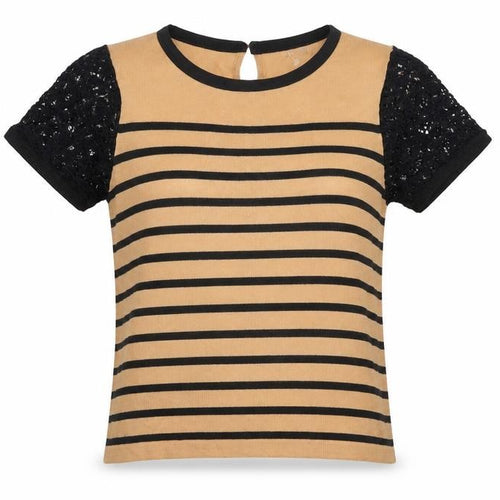Marks and Spencer Women's Black Beige Striped Jersey T-Shirt