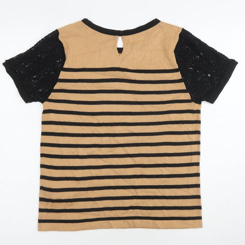 Marks and Spencer Women's Black Beige Striped Jersey T-Shirt