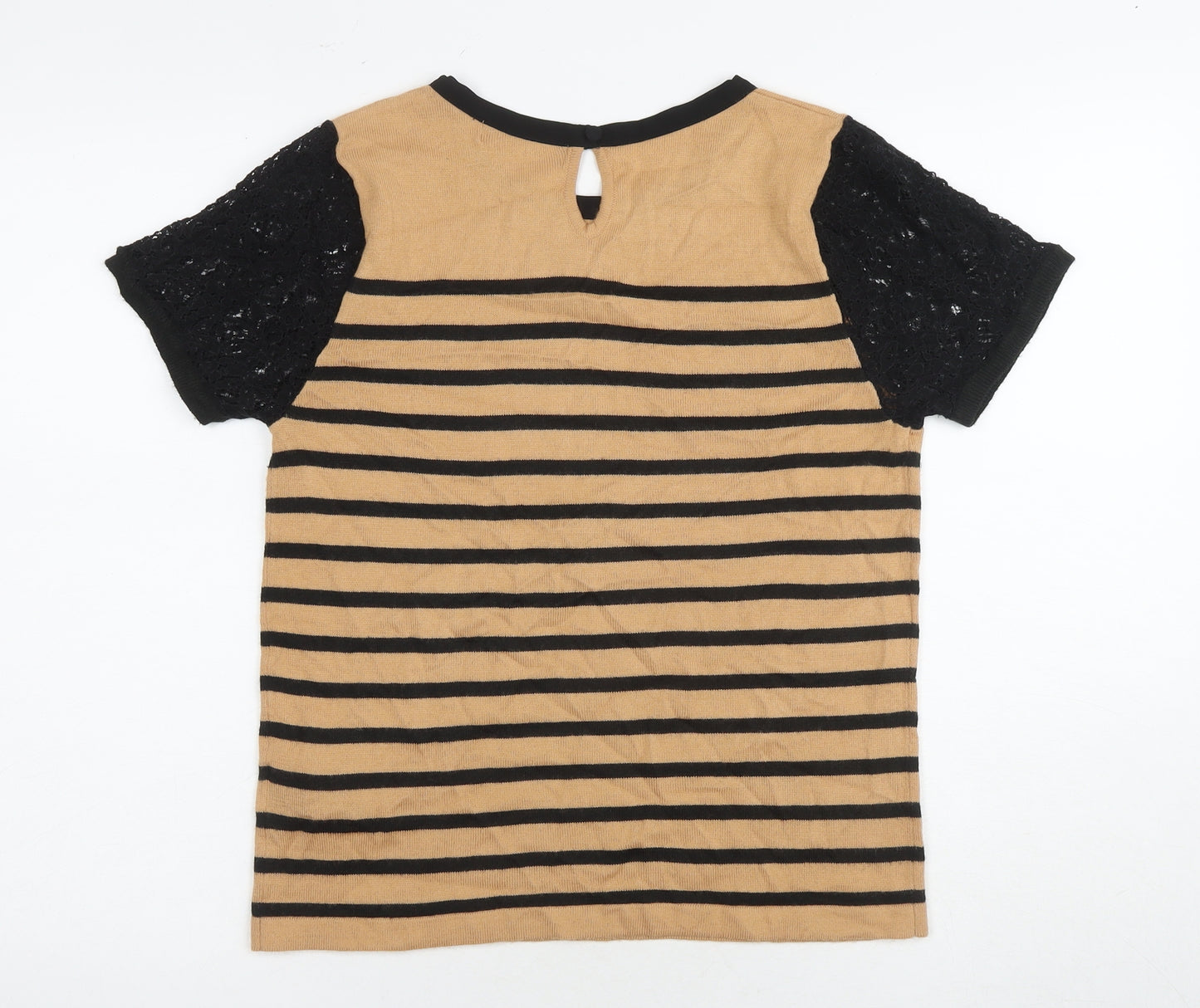 Marks and Spencer Women's Black Beige Striped Jersey T-Shirt