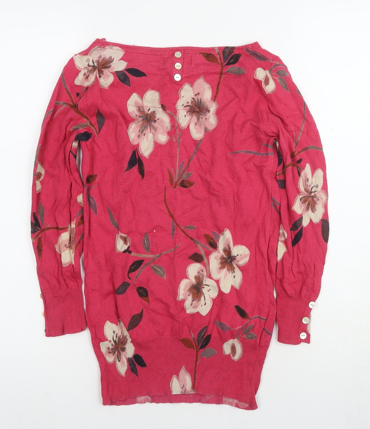 Next Women's Pink Floral Blouse Size 8 Long Sleeve Boat Neck