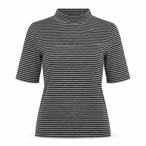 H&M Women's Black Striped Mock Neck 3/4 Sleeve T-Shirt