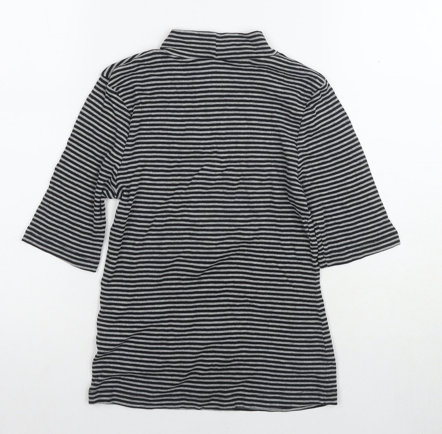 H&M Women's Black Striped Mock Neck 3/4 Sleeve T-Shirt