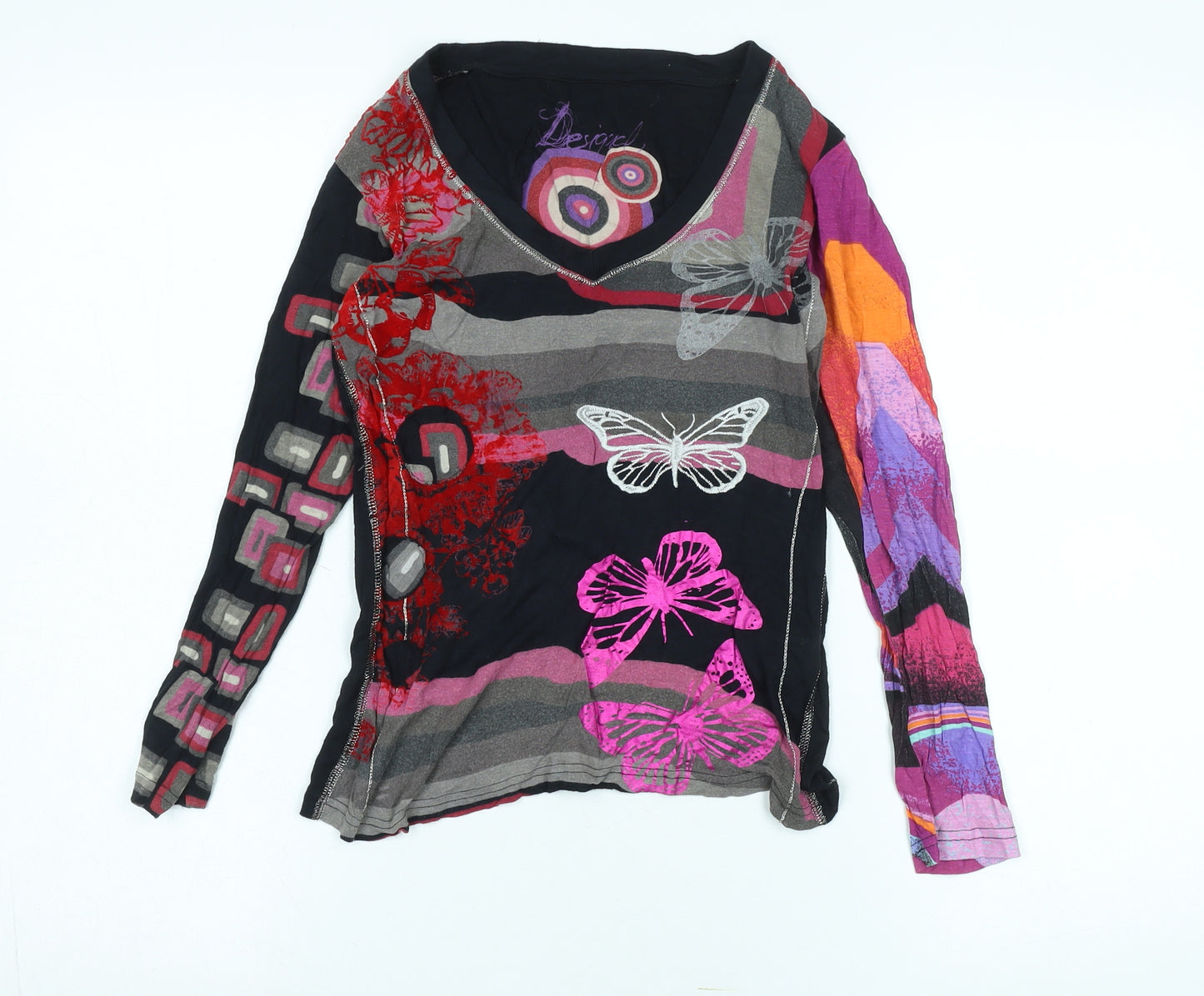 Desigual Women's Top XS Multicoloured Viscose V-Neck