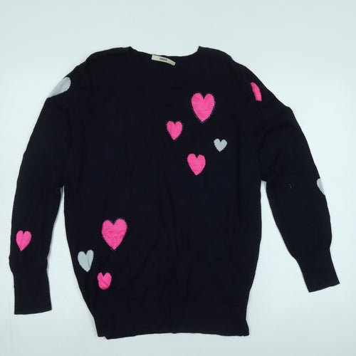 Oasis Women's Black Heart Jumper, L, Cotton Knit Pullover