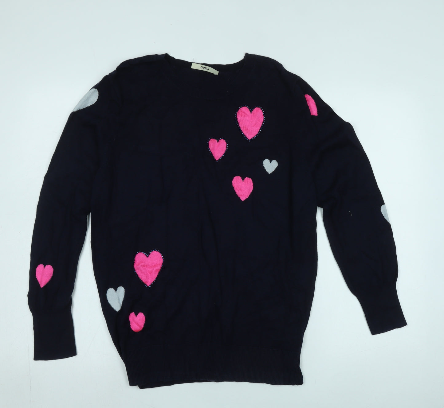 Oasis Women's Black Heart Jumper, L, Cotton Knit Pullover
