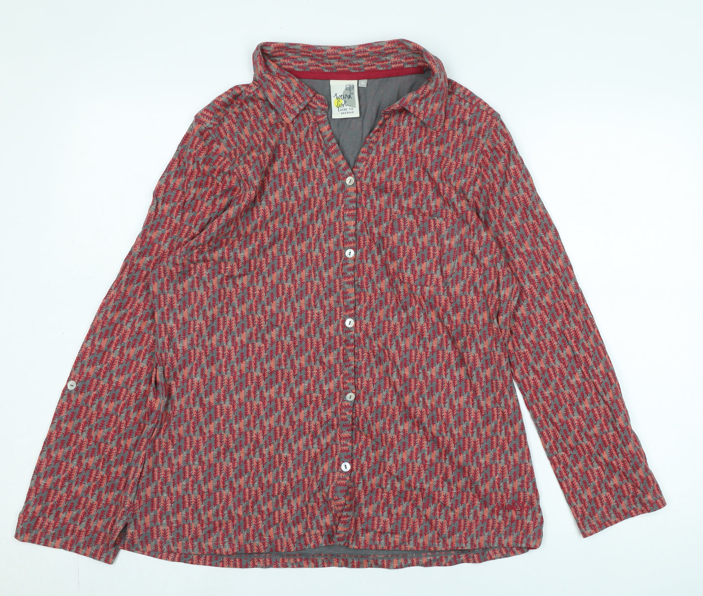 Weird Fish Women's Red Button-Up Geometric Shirt