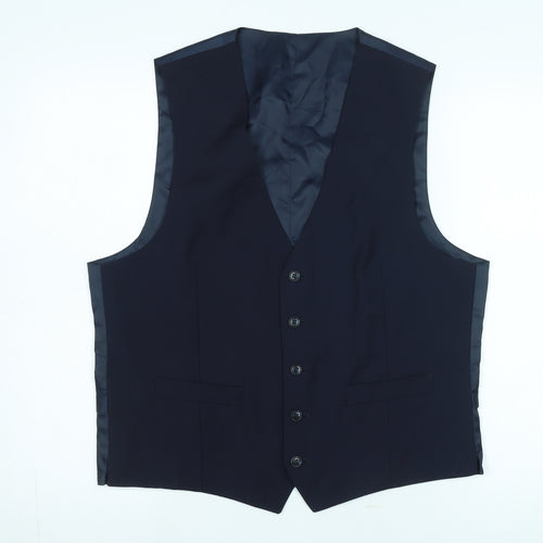 Moss 1851 Men's Blue Wool Waistcoat Size 42, Regular Fit