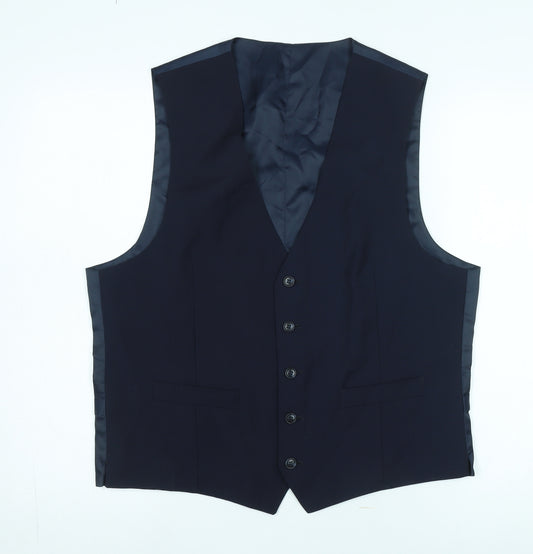 Moss 1851 Men's Blue Wool Waistcoat Size 42, Regular Fit