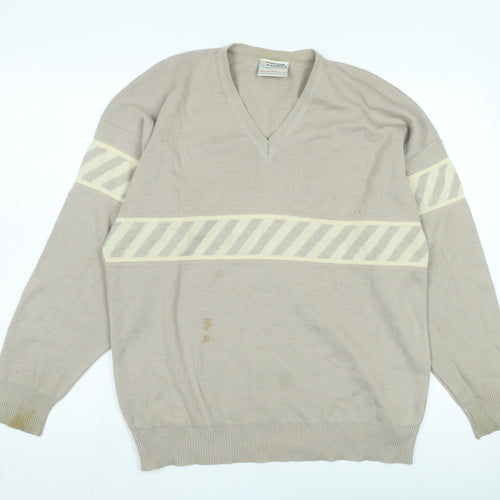 Pierre Sangan Men's Beige V-Neck Pullover Jumper L