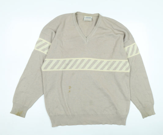 Pierre Sangan Men's Beige V-Neck Pullover Jumper L