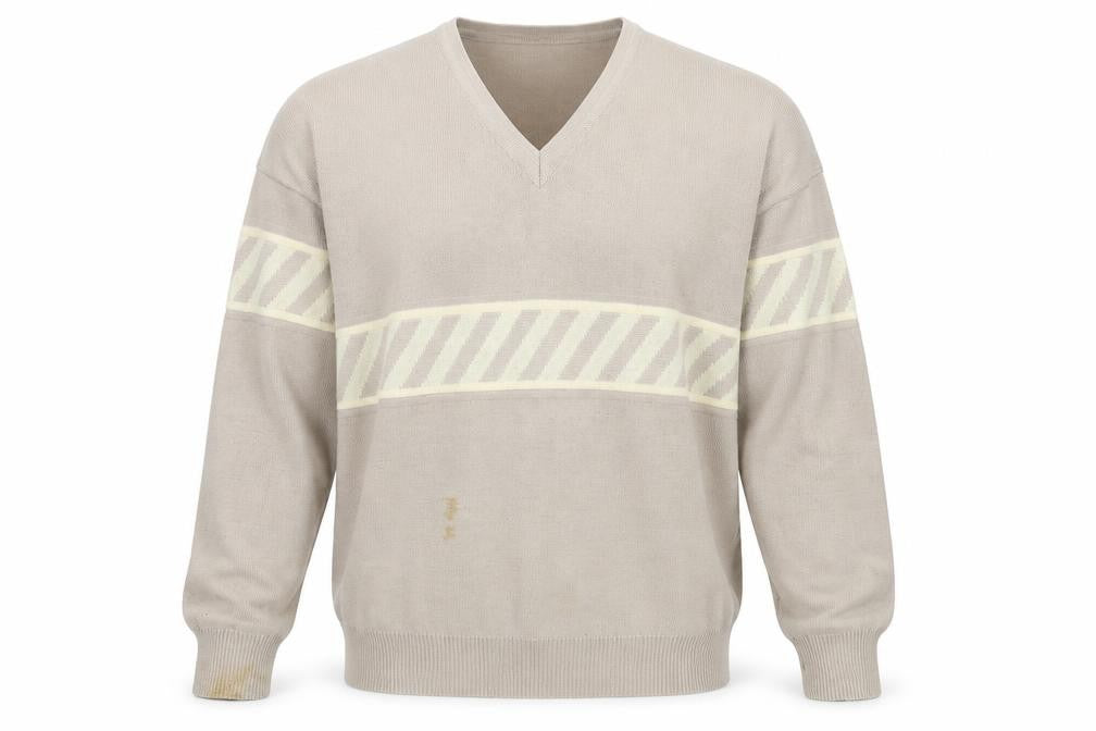 Front view of Pierre Sangan Men's Beige V-Neck jumper L