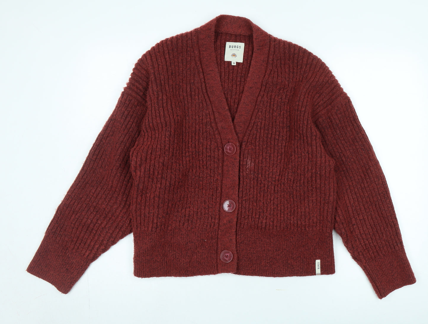 BURGS Women's Red Cardigan, Size 16, Chunky-Knit, Casual