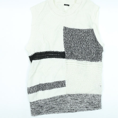 Joseph Women's White Vest L Cotton Open-Knit Jumper