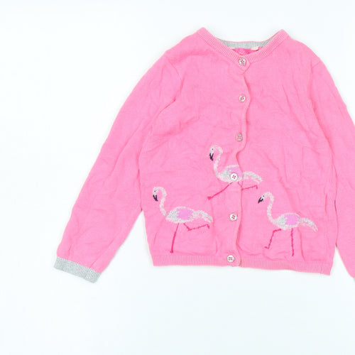 Joules Girls Pink Flamingo Cardigan, 3 Years, Cotton Blend