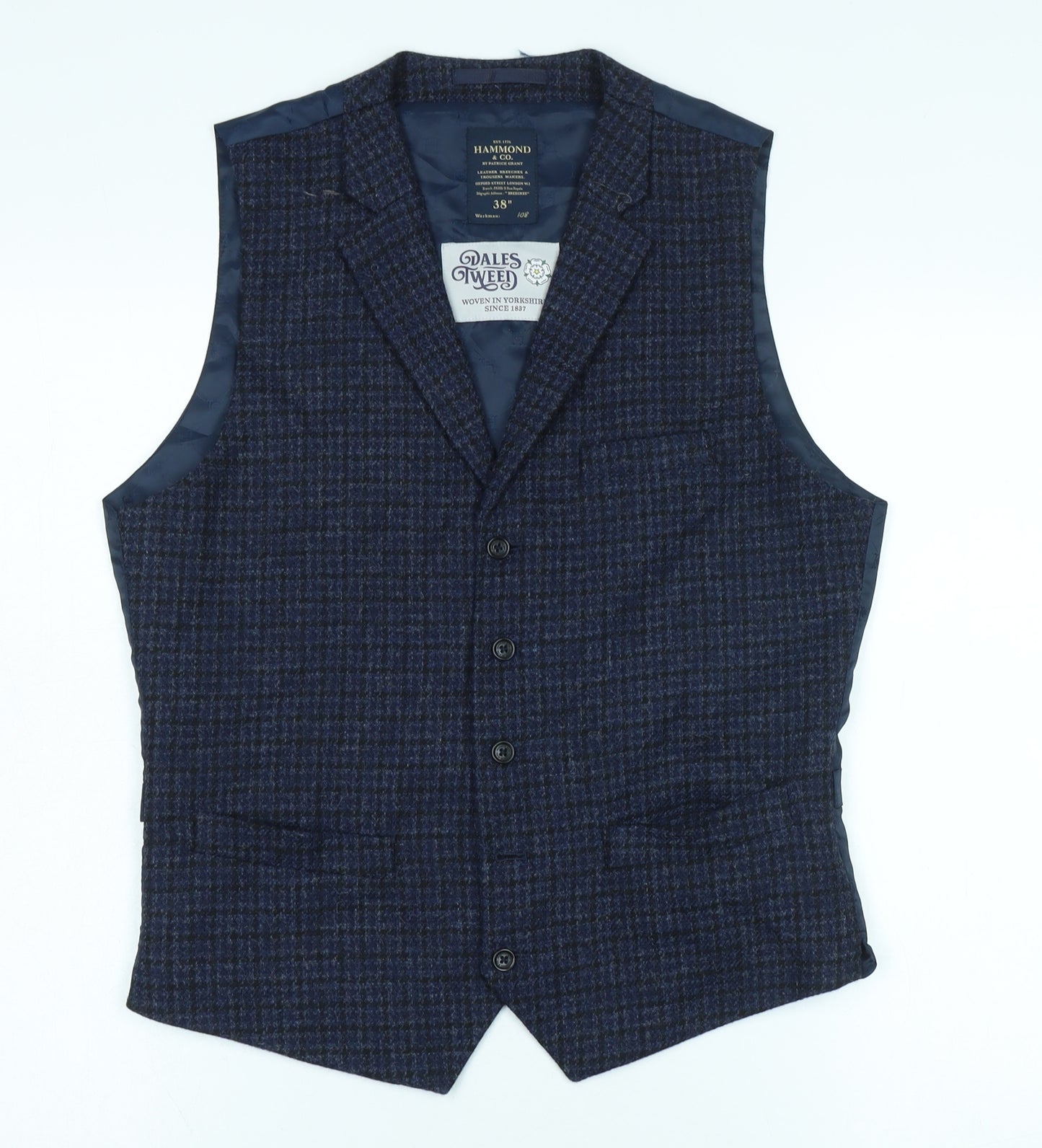 Hammond & Co Men's Blue Check Tweed Waistcoat 38R