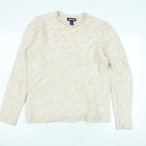 Lands' End Women's Ivory Cable Knit Pullover Jumper - M