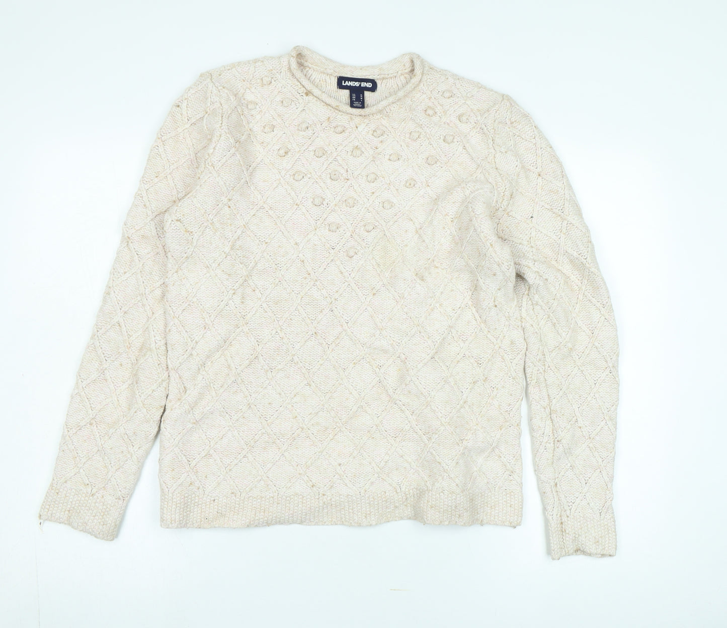 Lands' End Women's Ivory Cable Knit Pullover Jumper - M