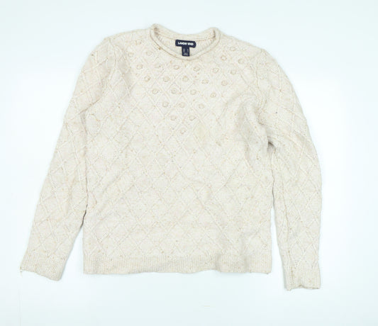 Lands' End Women's Ivory Cable Knit Pullover Jumper - M