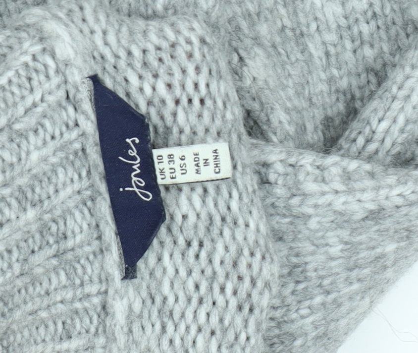 Joules Women's Grey Chunky-Knit Wool Jumper Size 10