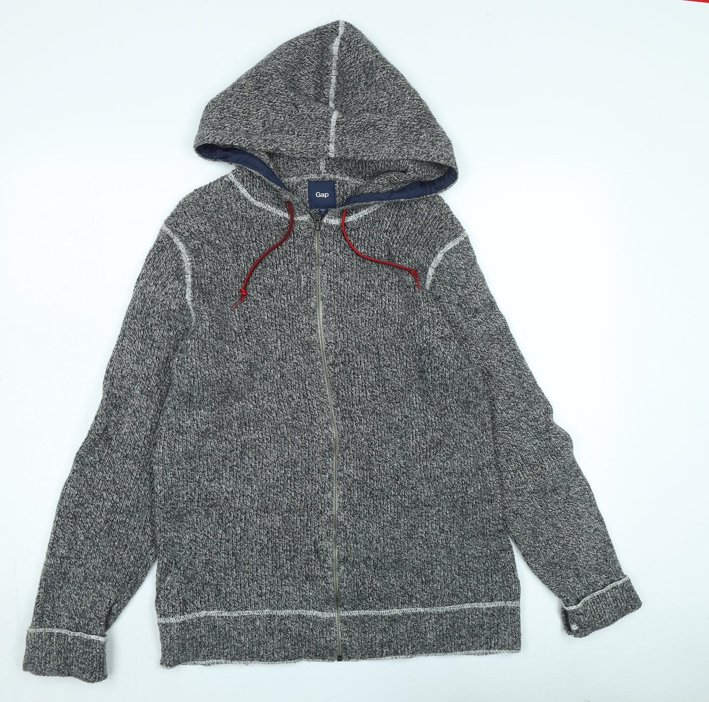 Gap Men's Grey Knit Hooded Full Zip Jumper M